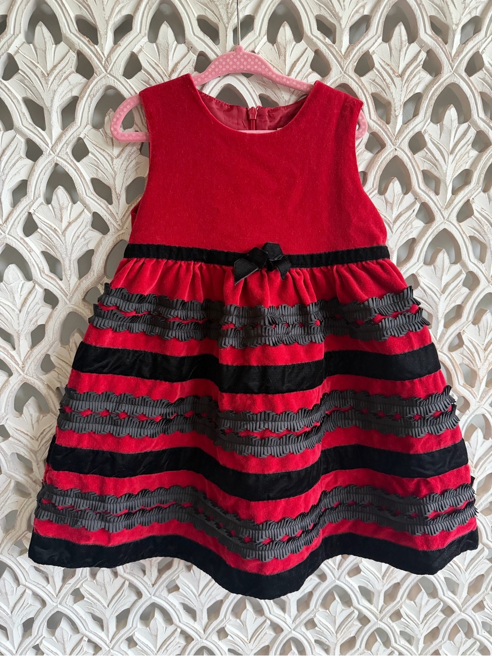 Red Velvet Holiday Dress Size 4T with Black Ruffle